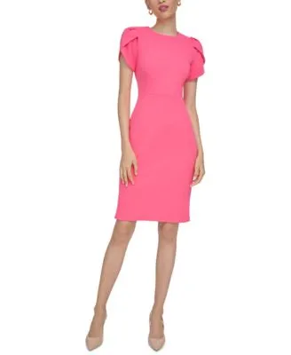 Calvin Klein Women's Short Petal Sleeve Crew Neck Sheath Dress