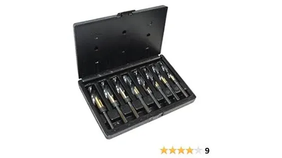 Cle-Line C21164 Style 1877 High Speed Steel Silver and Deming Reduced Shank Drill Set, Black and Gold Finish, 9/16" - 1" Size, 9 Pieces