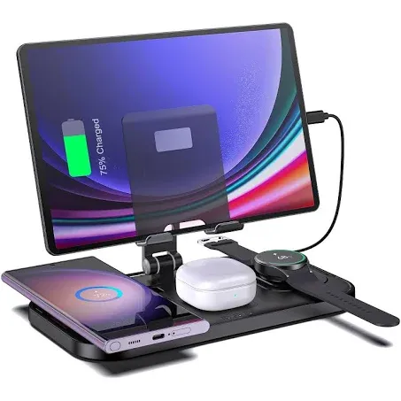 Wireless Charger for Samsung, 4 in 1 Charging Station for Samsung, Foldable Charging Stand for Galaxy S24 Ultra/S23/S22/S21/Note 20/Fold5/Flip5/Galaxy Watch 6/5/5Pro/4/3/Active 2/Buds/Android/Tablet