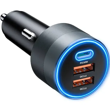 USB C Car Charger for iPhone 16, 66W Car Cigarette Lighter Adapter USB Fast Car Charger PD 30W+Dual QC3.0 [Metal Shell] [Ambient Light] for iPhone 16 15 14 13 Pro Max Samsung Galaxy Note Google Pixel