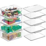 mDesign Plastic Stackable Playroom/Gaming Storage Organizer Box with Hinge Lid (8 Pack, Clear)