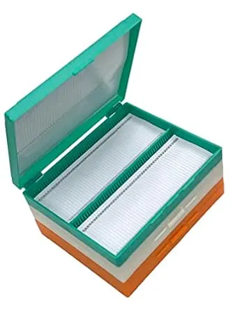 MUHWA 100-Place Plastic Microscope Slides Storage Box, 3 Packs Microscope Gla...