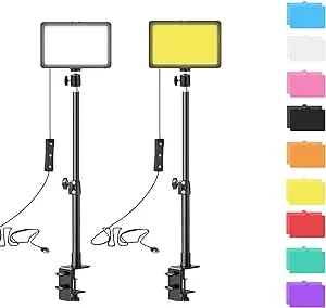 1 Pack LED Desk Key Light Video Light with C-Clamp Stand 9 Color Filters Studio Photography Lighting for Video Recording Conference Low-Angle Shooting Zoom Streaming YouTube