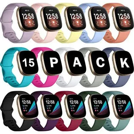 GEAK 15 Pack Bands Compatible with Fitbit Versa 3/Fitbit Sense Bands, Soft Replacement Wristband for Fitbit Sense/Versa 3 Bands Women, Flexible