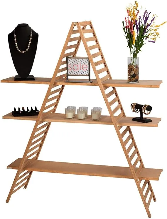 SSWBasics A-Frame Shelf - Wooden A-Frame Ladder Shelf for Display - Sleek and Sturdy A-Frame Bookshelf with Multiple Tiers - Elegant Design for Living Room, Bedroom, or Office