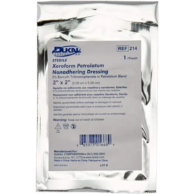 Dukal 214 Xeroform Petrolatum Gauze, Sterile, 2" W x 2" L (Pack of 25)