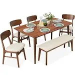 Best Choice Products 6-Piece Dining Set, Mid-Century Modern Wooden Table &amp; Uphol