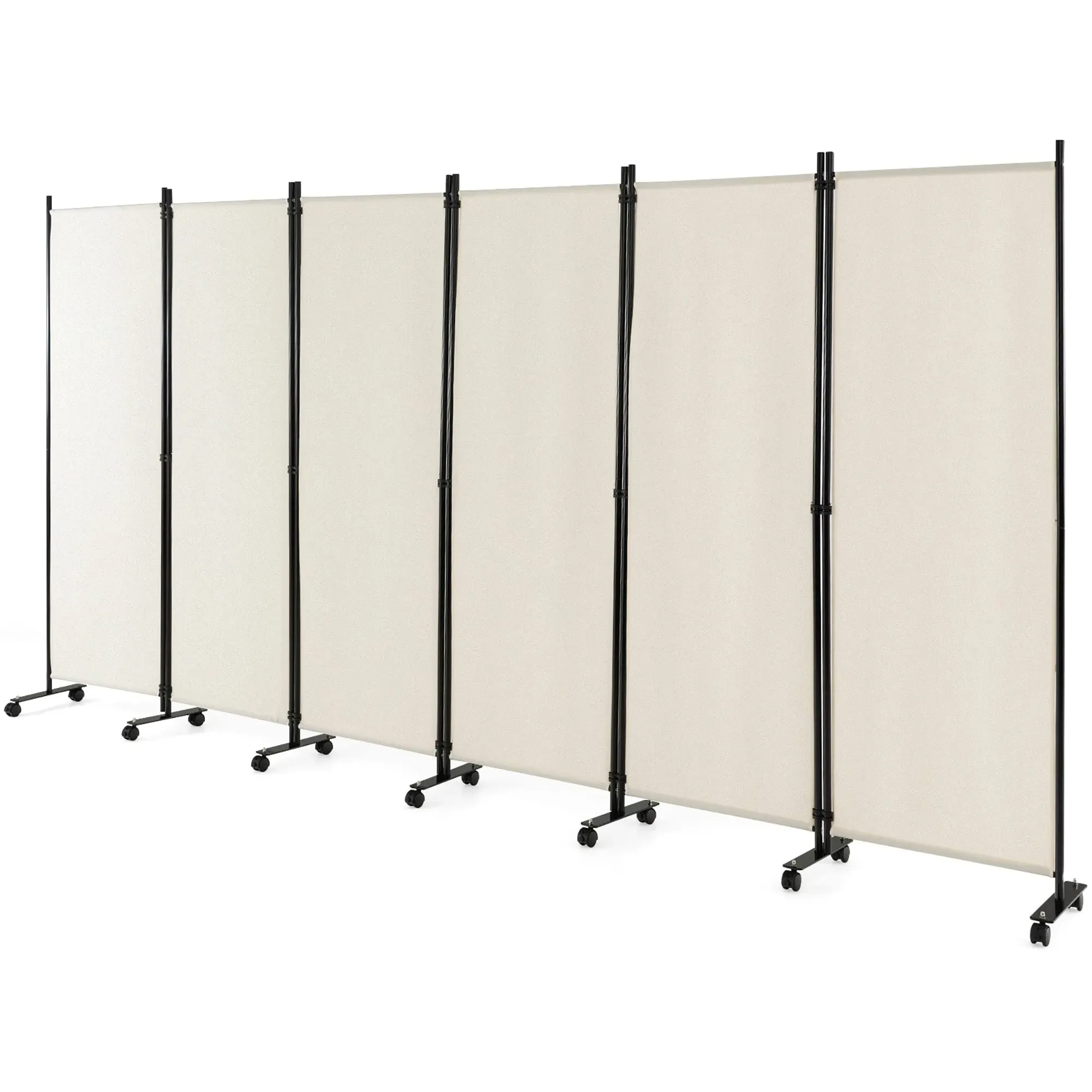 6-Panel Folding Room Divider 6FT Rolling Privacy Screen with Wheels White