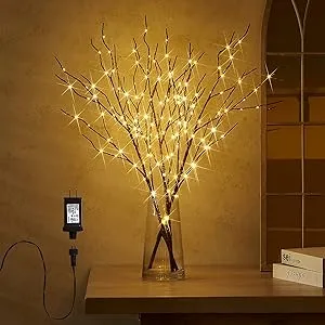 Fudios Lighted Branch Plug in with Timer Willow Branches with Fairy Lights for Vase Twig 32IN 150 LED Outdoor and Indoor Holiday Party Decor