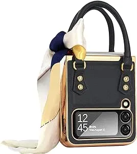 Samsung Galaxy Z Flip 3 & 4 Leather Case with Elegant Ribbon and Wrist Strap