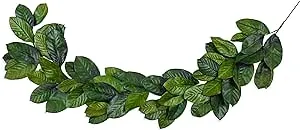 6ft Magnolia Leaf Garland - 2-Tone Brown and Green Realistic Fall Garland for Mantle Decorations - Decorative Artificial Faux Magnolia Leaves for Christmas, Thanksgiving, Wedding Decor