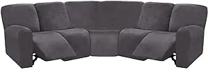 ULTICOR 7-Piece Sectional Sofa Covers, Velvet Stretch Reclining Couch Covers for Reclining L Shape Sofa, Thick, Soft, Washable (Dark Grey, 5 Seat Recliner Cover)