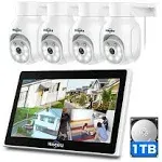 Hiseeu Wireless Security Camera System, 4pcs 5MP Outdoor Camera with 10in LCD, 2-Way Audio, PTZ, Night Vision, Motion Alert, 1T, 10CH Expandable (