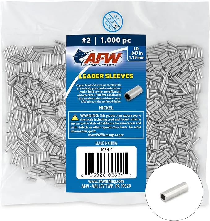 AFW American Fishing Wire Single Barrel Crimp Sleeves – Pro-Grade Strength, Versatile Use, Ideal for Rigging Fishing Leaders, Corrosion-Resistant Finish – Packaged for Angler's Choice (Retail, Bulk)