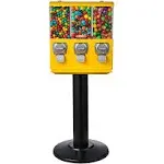 Yellow Triple Compartment Gumball &amp; Candy Vending Machine w/ Iron Stand By Vevor