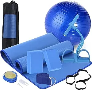 Yoga Mat Set for Beginners,Yoga Mat with Carrying Strap,Yoga Blocks 2 Pack with Yoga Strap,Yoga Ball,Ankle Puller,11-Piece Yoga Kits and Sets for Beginners,Yoga Starter Kit for Women Men