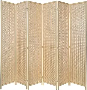 Woven Bamboo 6 Panel Room Divider Screen Partition, Divider for Room Separation