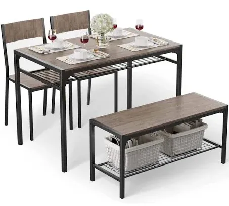 Gizoon Kitchen Table and 2 Chairs for 4 with Bench, 4 Piece Dining Table Set for Small Space, Apartment