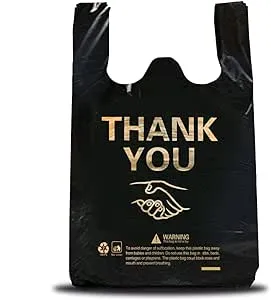 ysmile 500 pcs Thank You Plastic Grocery Bag T Shirt Bags for Small Business Store Restaurant Disposable Shopping Bag with Handle Bulk 12x19 Inch from Black