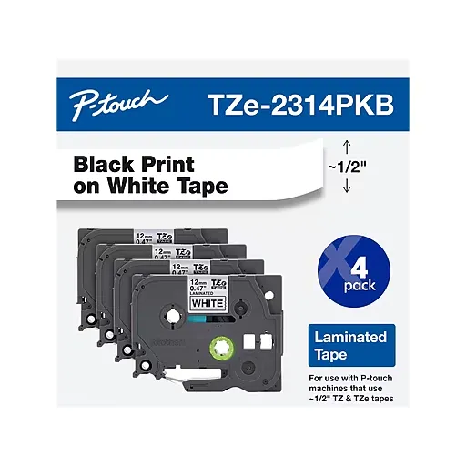 Brother TZE2314PKB P-Touch Label Tape, Black On White, 4-Pack