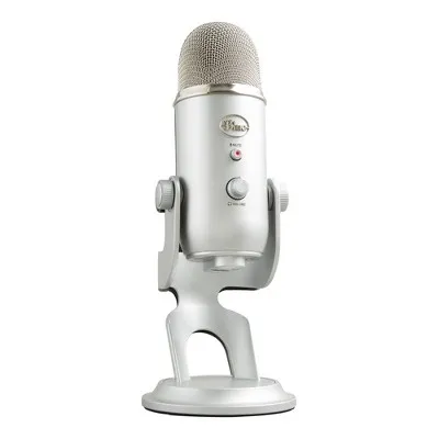 Microfono USB Logitech for Creators Blue Yeti per giochi, streaming, podcasting, Twitch, YouTube, Discord, registrazione per PC e Mac, 4 modelli polari, suono di qualità da studio, Plug & Play-Argento