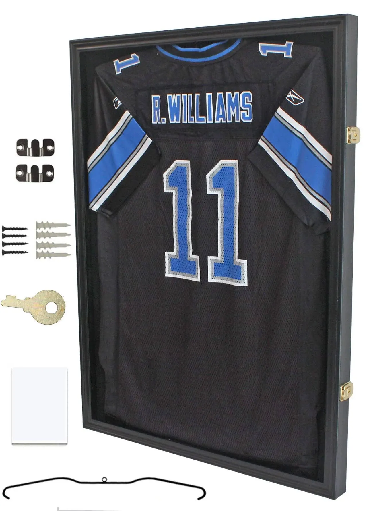 DisplayGifts Jersey Display Frame Case Lockable, Large Sport Jersey Shadow Box with 98% UV Protection Acrylic and Hanger for Baseball Basketball