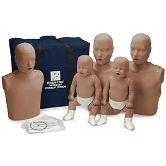 Prestan Family Pack of CPR Manikins (2 Adult, 1 Child, 2 Infant) Medium Skin with Rate Monitors, PP-FM-500M-MS