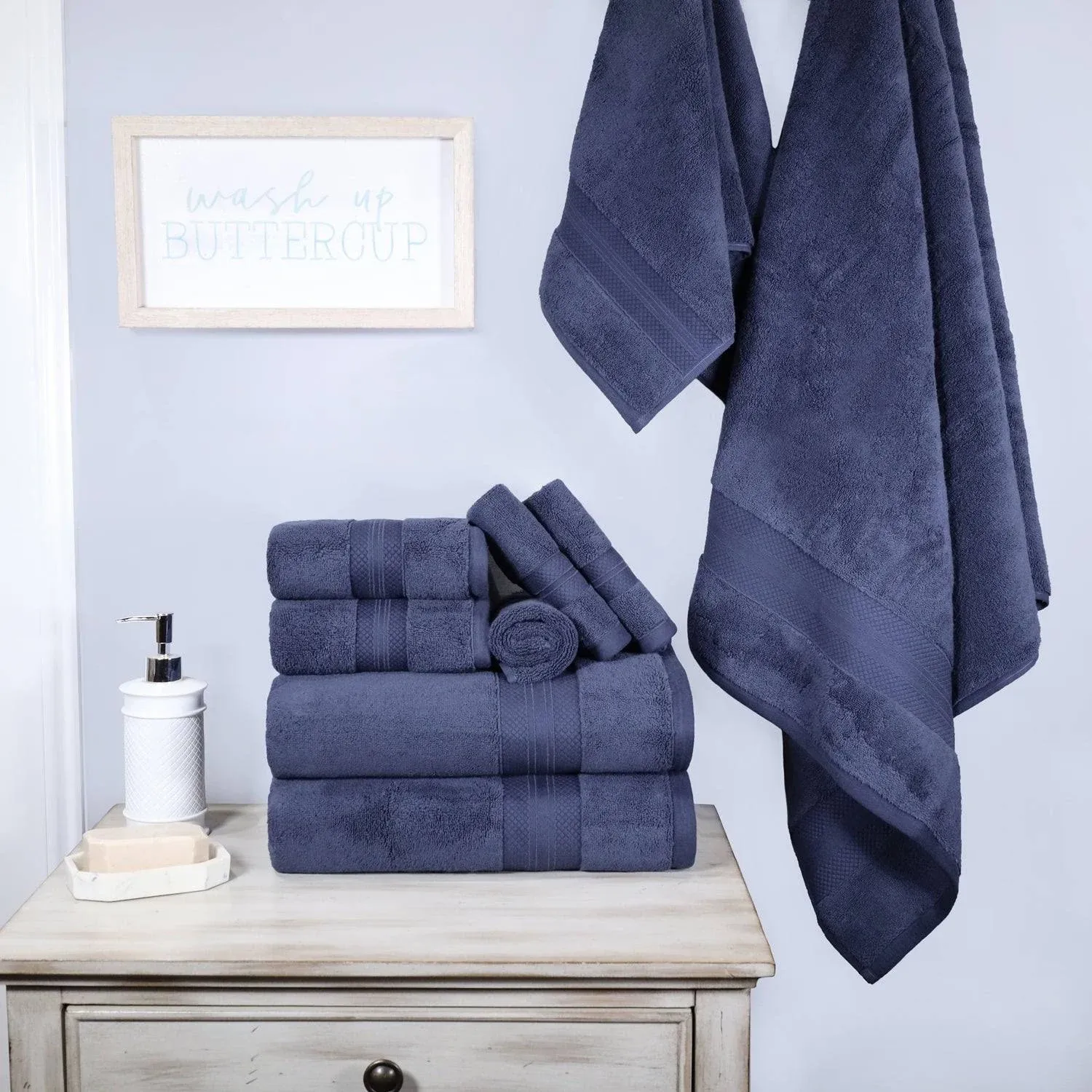 Superior Turkish Cotton Heavyweight Assorted 9-Piece Towel Set - Crown Blue