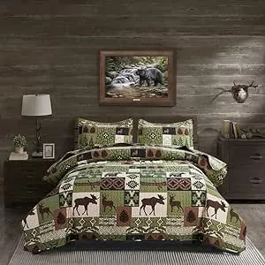 Arl Home Quilts Set King Size Rustic Quilt Bedspread Coverlet King Quilt Bedding Lodge Country Patchwork Bear Bedding Home Lightweight Quilt