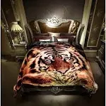 FLEECE BLANKET Korean Mink Plush Reversible Tiger Queen 75”x87” JYK