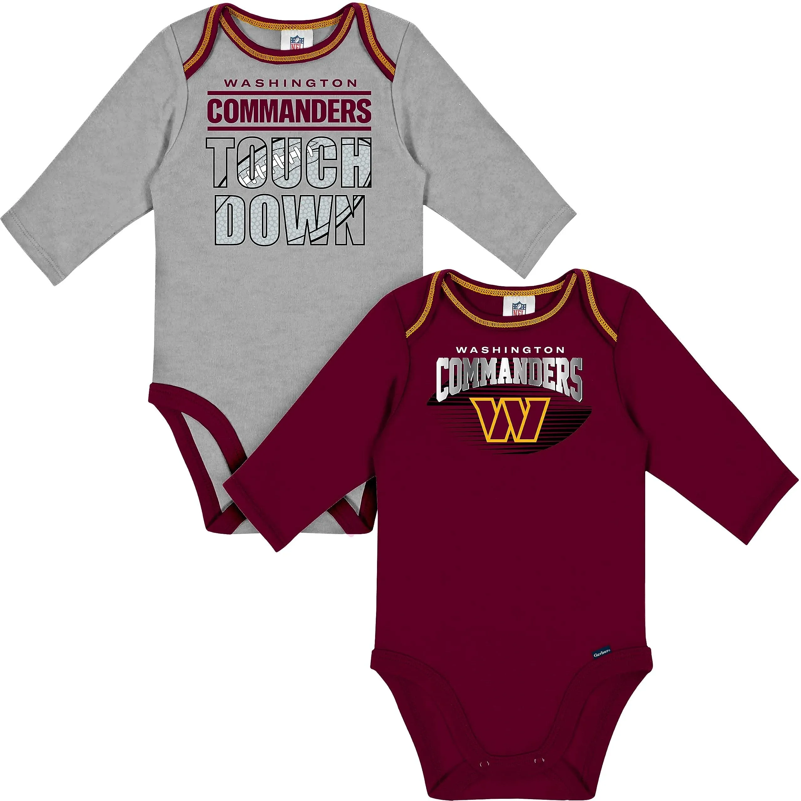 Gerber unisex Baby NFL Team 2 Pack Long Sleeve Onesie Bodysuit