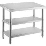 VEVOR Stainless Steel Work Table Double Shelves 48&#034;x18&#034; Commercial Kitchen BBQ