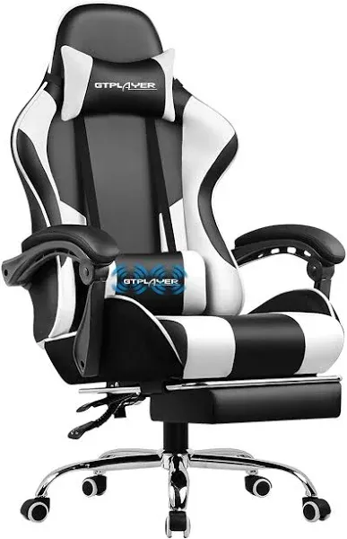 GTRACING Ergonomic Gaming Chair with Footrest and Massage Color White