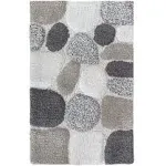 The Beer Valley Pebble Stone Bath Rug Set of 2- Light Grey, 100% Cotton Non Slip Bathroom Mat, Machine Washable Accent Rugs, Kitchen Living Room