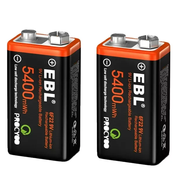 Ebl Rechargeable 9V Lithium Batteries 5400mWh USB Li-ion Batteries Long-Lasting