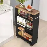 Slim Storage Cart, Rolling Narrow Kitchen Cart On Wheels - N/A - Black,Rustic