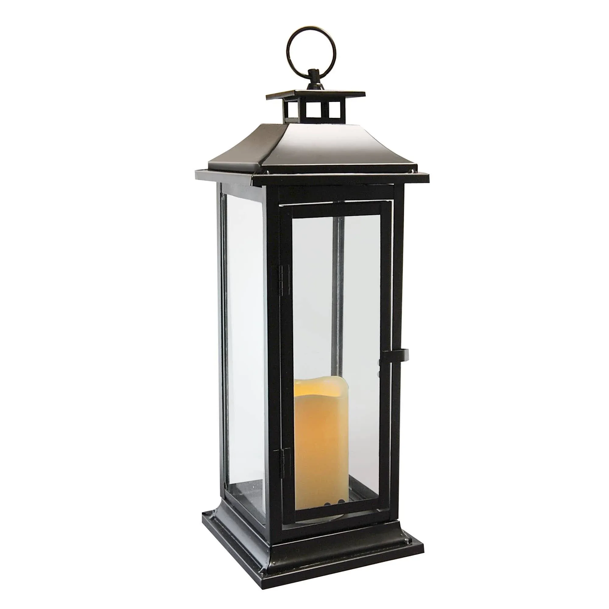 LumaBase Traditional Metal Lantern with LED Candle