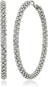 Crystal Pave Large Hoop Earrings In Silver