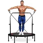 Ravs Mini Trampoline for Kids Adults 40" Foldable Fitness Rebounder Kids Trampoline with 5 Levels Height Adjustable Handle Resistance Bands Exercise