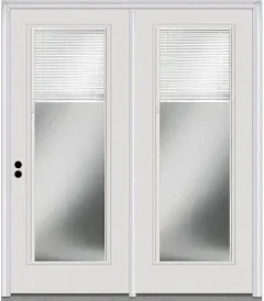 National Door Company Z001612R Fiberglass Smooth, Primed, Right-Hand Inswing, Center Hinged Patio, Clear Glass with Internal Blinds, 63" x 81.75"