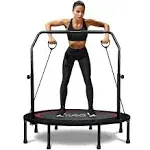 Ravs Mini Trampoline for Kids Adults 48" Foldable Fitness Rebounder Trampoline with 5 Levels Height Adjustable Handle, Resistance Bands - Exercise