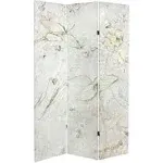 6 ft. Tall Double Sided Ivory Flowers Canvas Room Divider