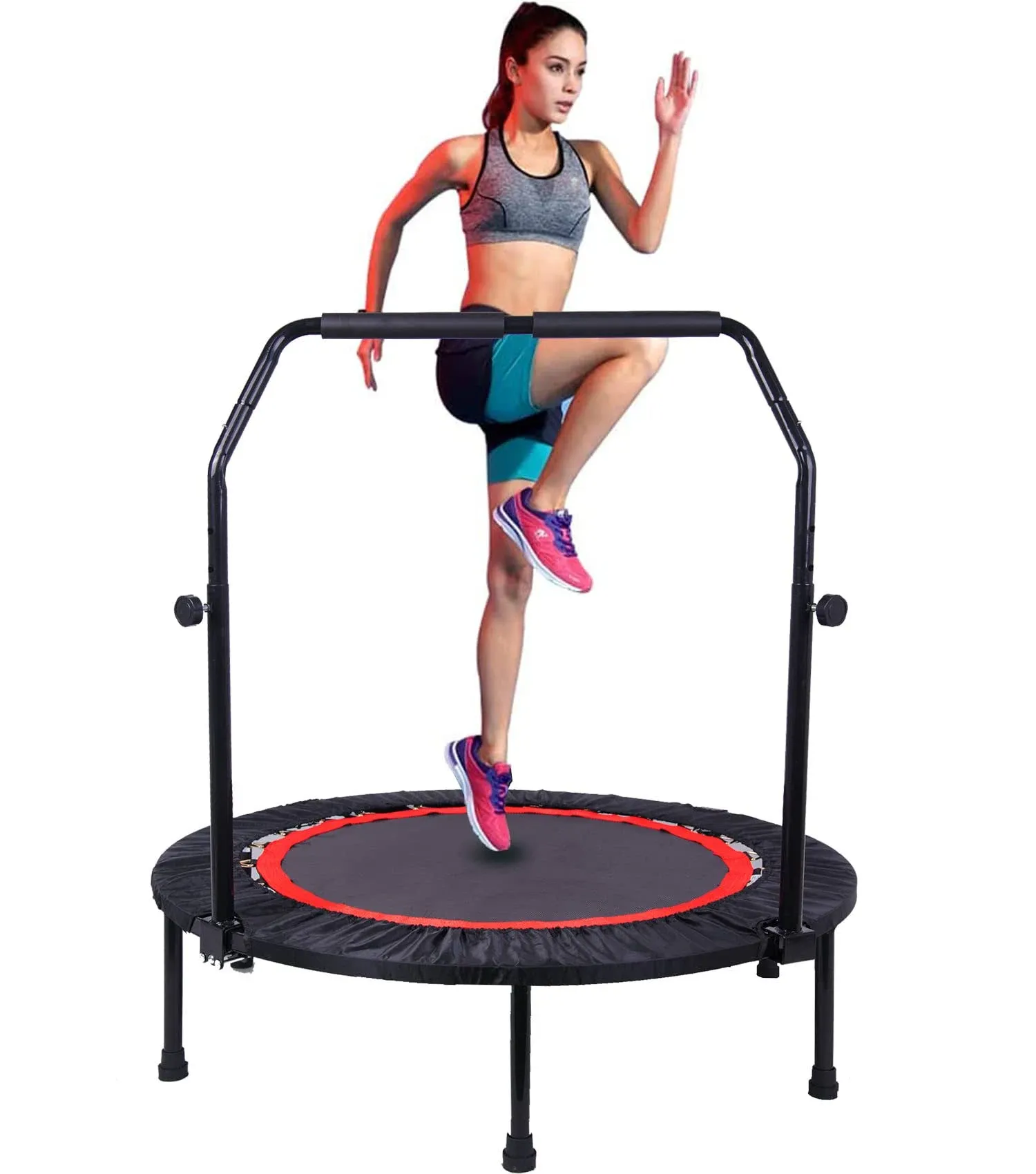 Anwick Trampoline, Portable Fitnes Foldable Trampoline In-Home Mini Rebounder with Adjustable Foam Handle, Exercise Trampoline for Kid/Adults, 45" Max