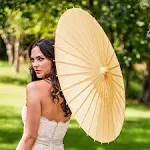 Pretty Paper Parasol With Bamboo Handle - Ivory