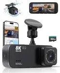 lensuge Dash Cam Front and Rear, Ultra HD 8K Dash Cam, Dash Camera with Night Vision, Dash Camera for Cars, Built-in Wi-Fi & GPS, WDR, 3.16" IPS