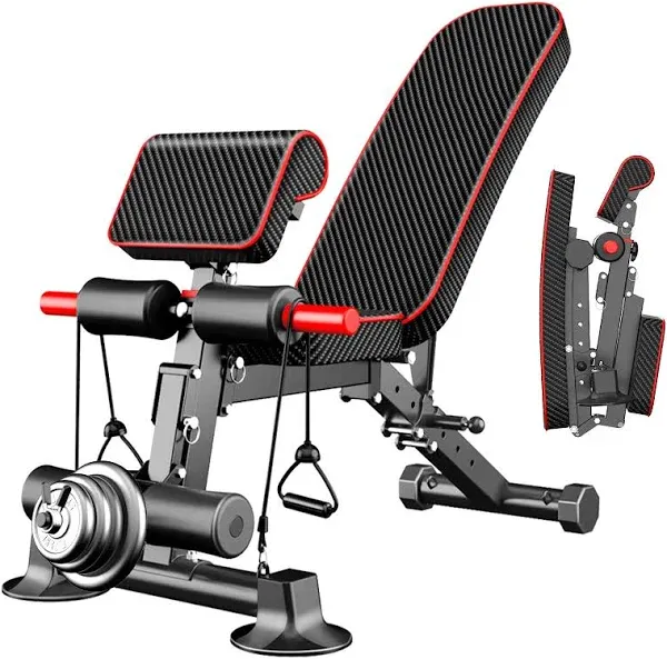 K KiNGKANG Adjustable Weight Bench Foldable Incline Decline 600lbs Black