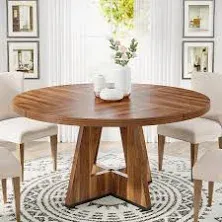 Tribesigns Round Dining Table Wood Kitchen Table for Dining Room Living Room, 47 in Dinning Room Tables for 4 Man, Farmhouse Dinner Table with Wooden Tabletop and Cross Base, Black(Only Table)