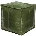 Unstuffed Pouf Ottoman Cover, Suqare Faux Green Leather Footstool, Bean Bag Chai