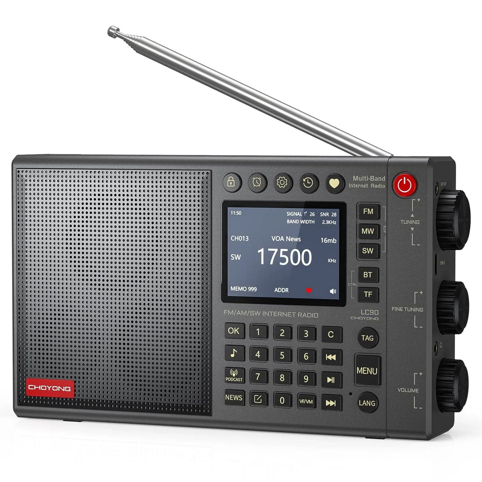 Choyong LC90 Internet Radio | Wi-Fi/4G/E-SIM | FM/LW/MW/SW/SSB | Bluetooth 5.2 | 5000mAh | 15W Stereo Speakers