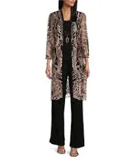 R&M Richards 3PC Glitter Embroidered Pant Set W/Duster Jacket & Tank Top.